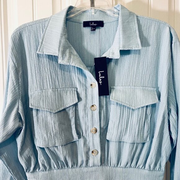 Lulus Adored Persona Light Blue Textured Mini Dress (M) New with Tag - Picture 6 of 10